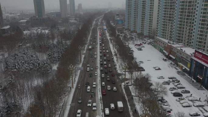 雪景 航拍 寿光 圣城街 大景