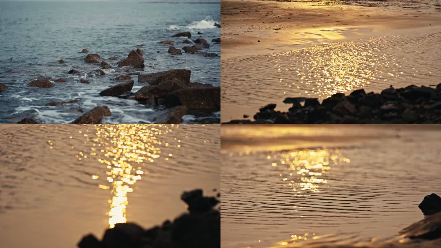 金色海滩海浪/海浪拍打石头