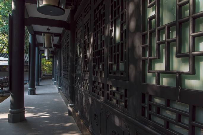 中式建筑走廊延时摄影