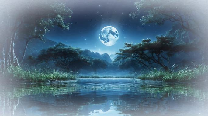 自然风景月光下倒影水面天气夏季空境夜晚
