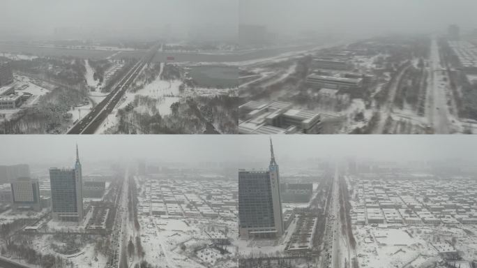 雪景 航拍 寿光 圣城街 大景