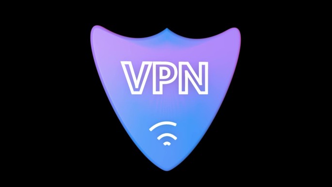 3D动画的蓝色VPN图标在一个黑色的背景。安全使用互联网和个人资料保密的概念。