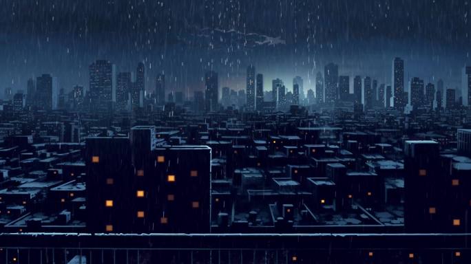 夜晚城市 下雨 寂寥