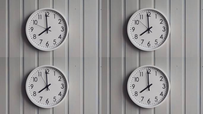 钟挂在木墙上。时钟显示8点或20点，分针和秒针接近12点。