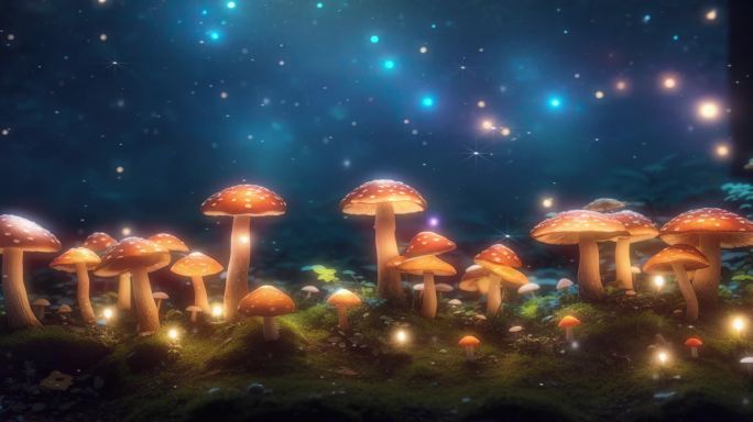 4K宽屏大屏梦幻森林蘑菇概念背景