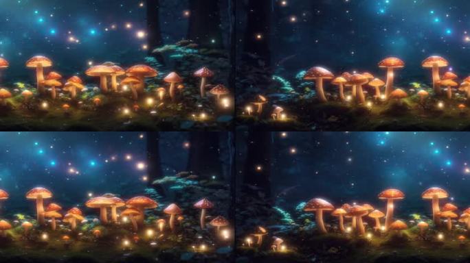 4K宽屏大屏梦幻森林蘑菇概念背景