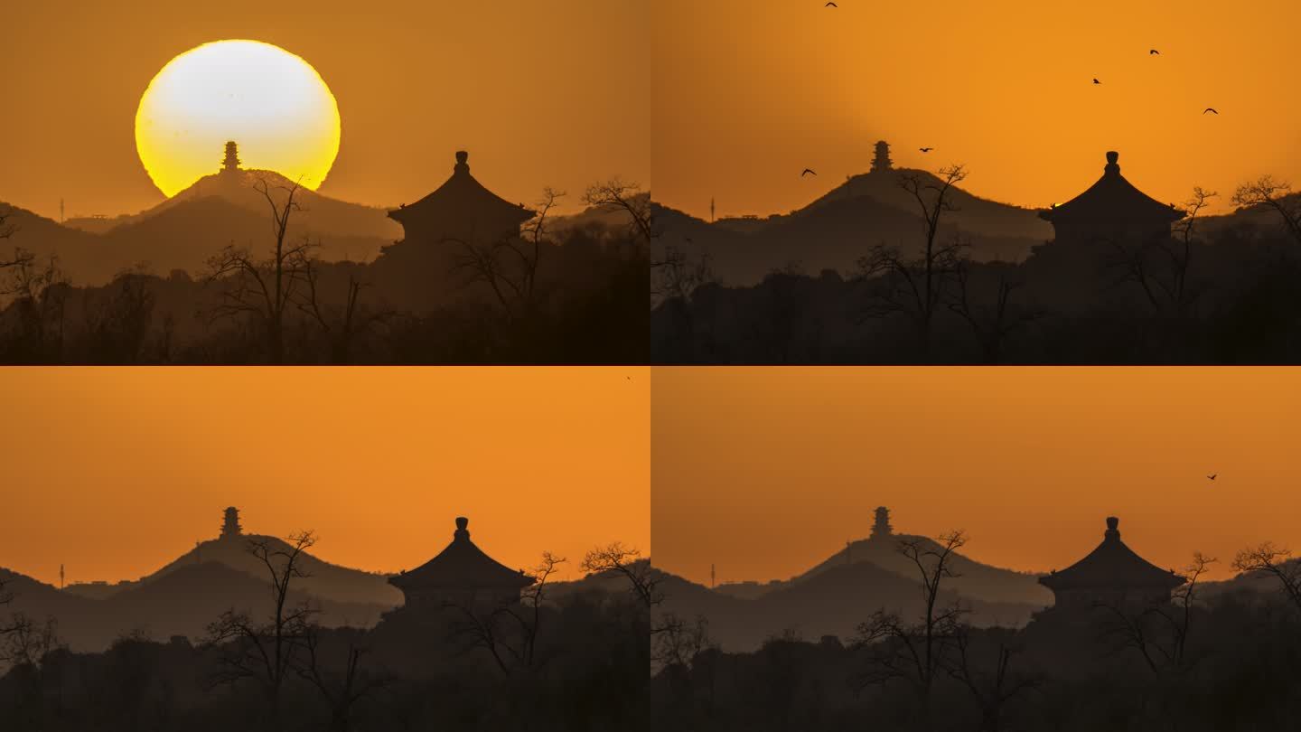 北京古建筑同框绝美日落延时摄影