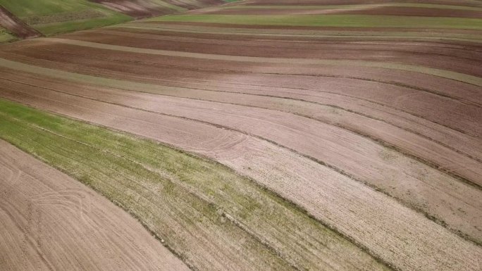 从小麦航拍雨养耕作传统旱作农业夏季棕色奇妙的风景景观丘陵在平原透视线伊朗收获当地农民的土地