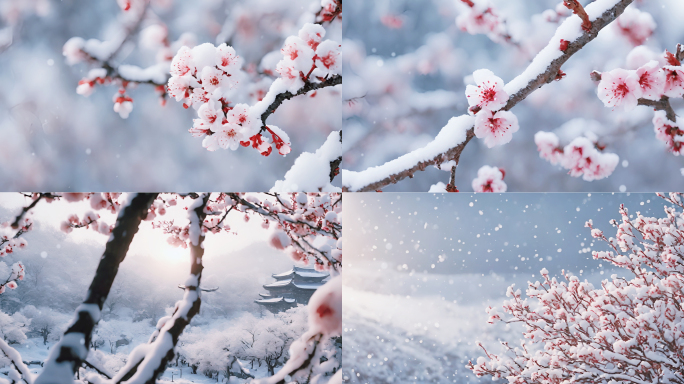 雪梅 梅花 下雪 雪景