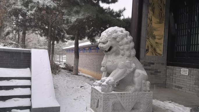 石狮子视频素材飞雪中石狮子雕刻更别致