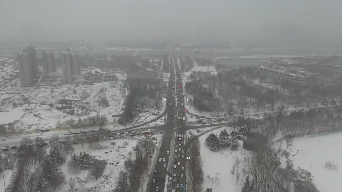 雪景 航拍 寿光 圣城街 大景