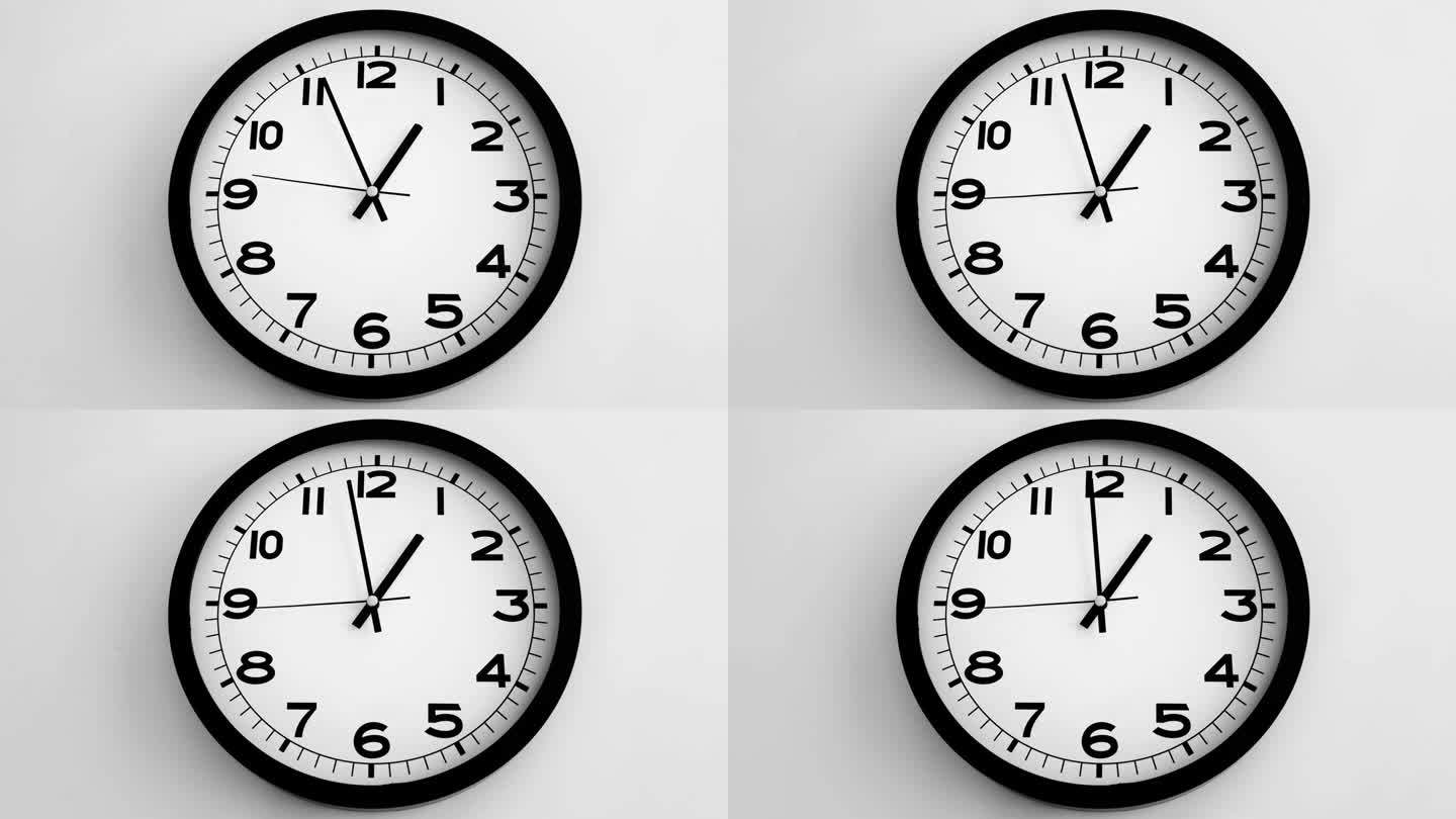 白色挂钟上的白色钟面特写，箭头显示13.00或01.00