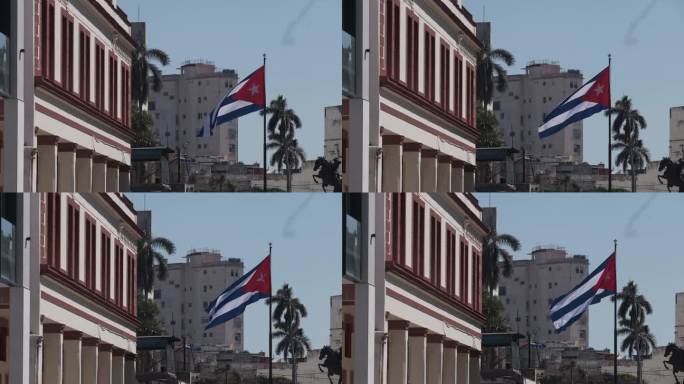 古巴哈瓦那街道国旗建筑地拍