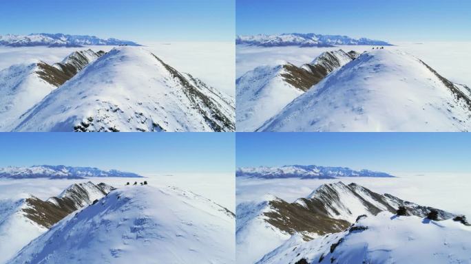 航拍冬季夹金山风景川西高原壮丽雪山景色