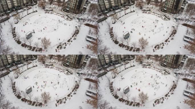 4K延时 北京国美家园梵高广场玩雪视频