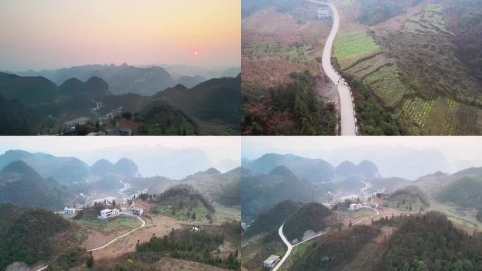 云南昭通市乡村山景航拍道路山路田野大山