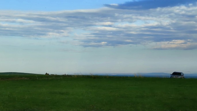 草原上驶过的汽车