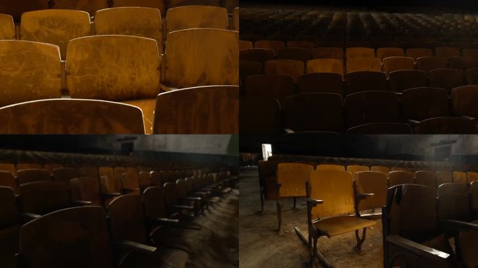老电影院老剧场空的观众席座椅