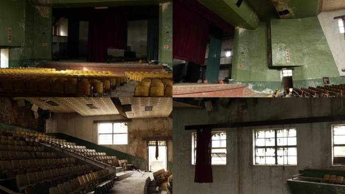 80年代老电影院老剧场空的观众席座椅