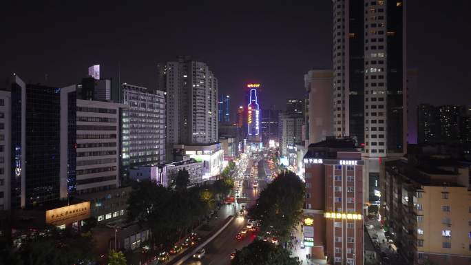 俯拍广州街道夜景