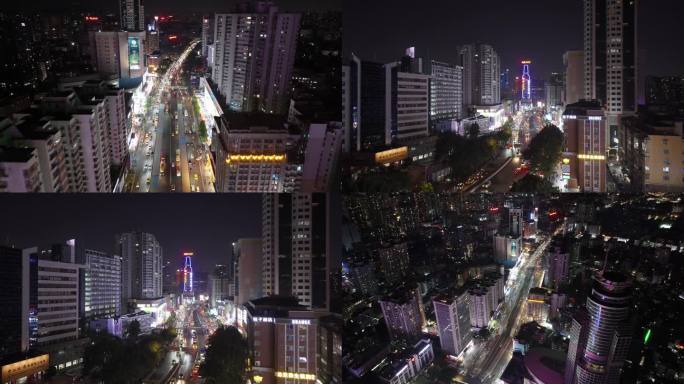 俯拍广州街道夜景