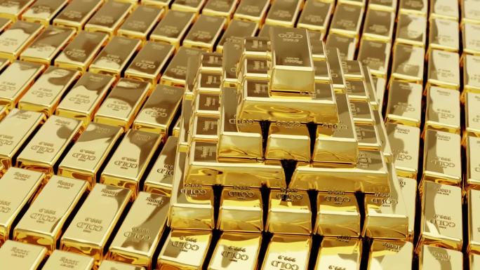 黄金背景的金条堆栈，财富和富有的图标