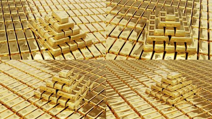 黄金背景的金条堆栈，财富和富有的图标