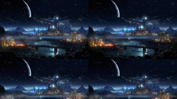 5k外星科幻赛博风格都市宇宙虚幻城市场景