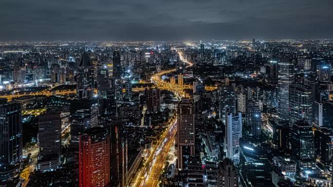 4K航拍上海南北高架夜景延时