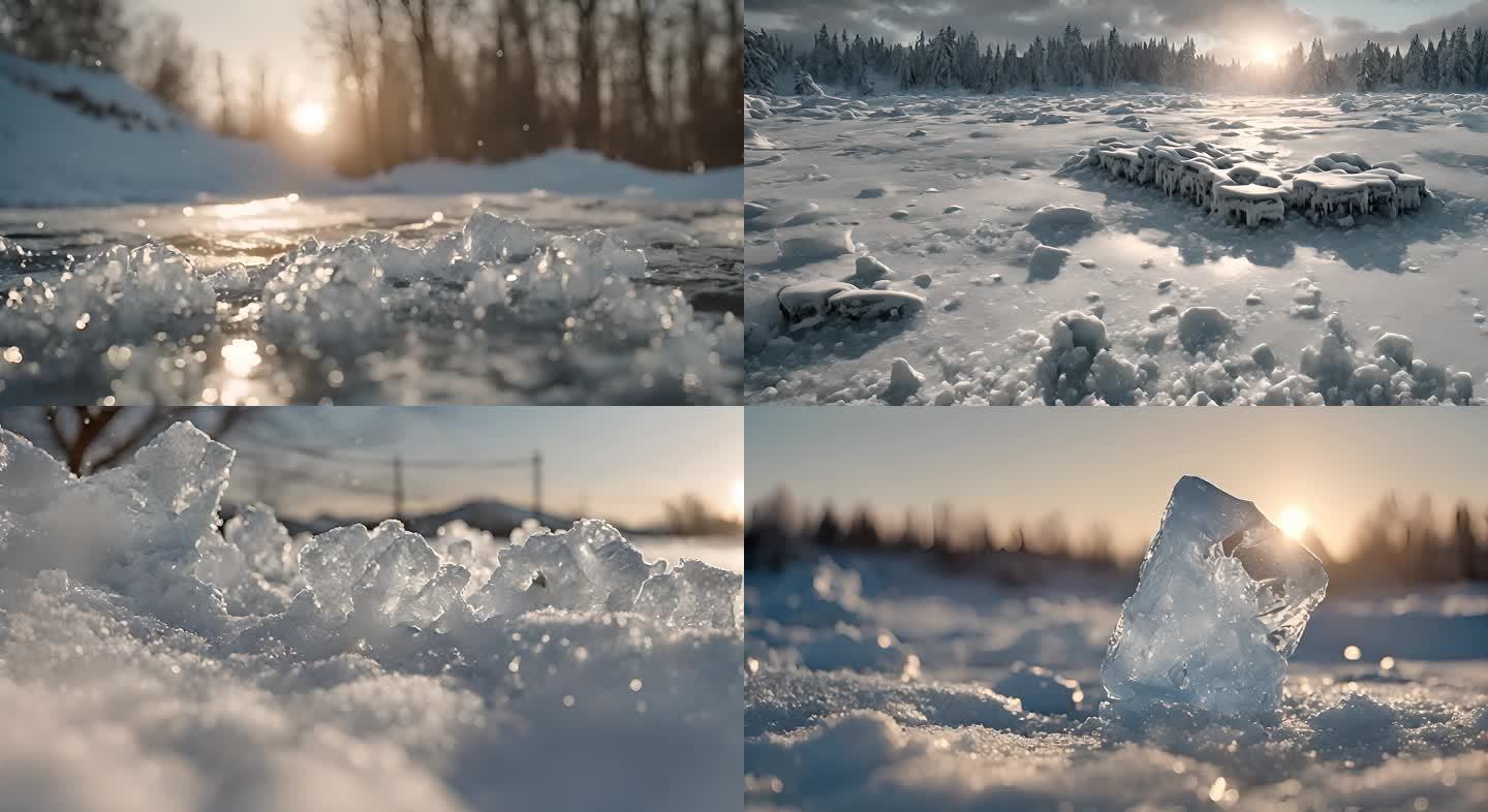 冰雪世界唯美梦幻下雪冬季阳光