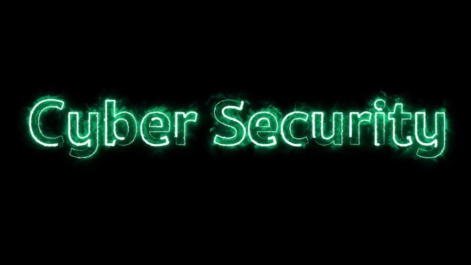 网络安全文本霓虹灯图标孤立的黑色背景。
