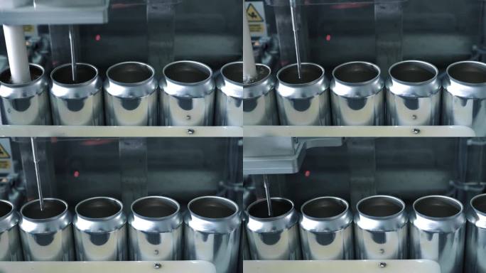 饮料罐自动灌装生产线。高品质4k画面