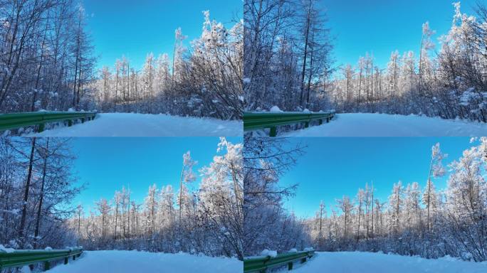 大兴安岭冬天雪景林间道路