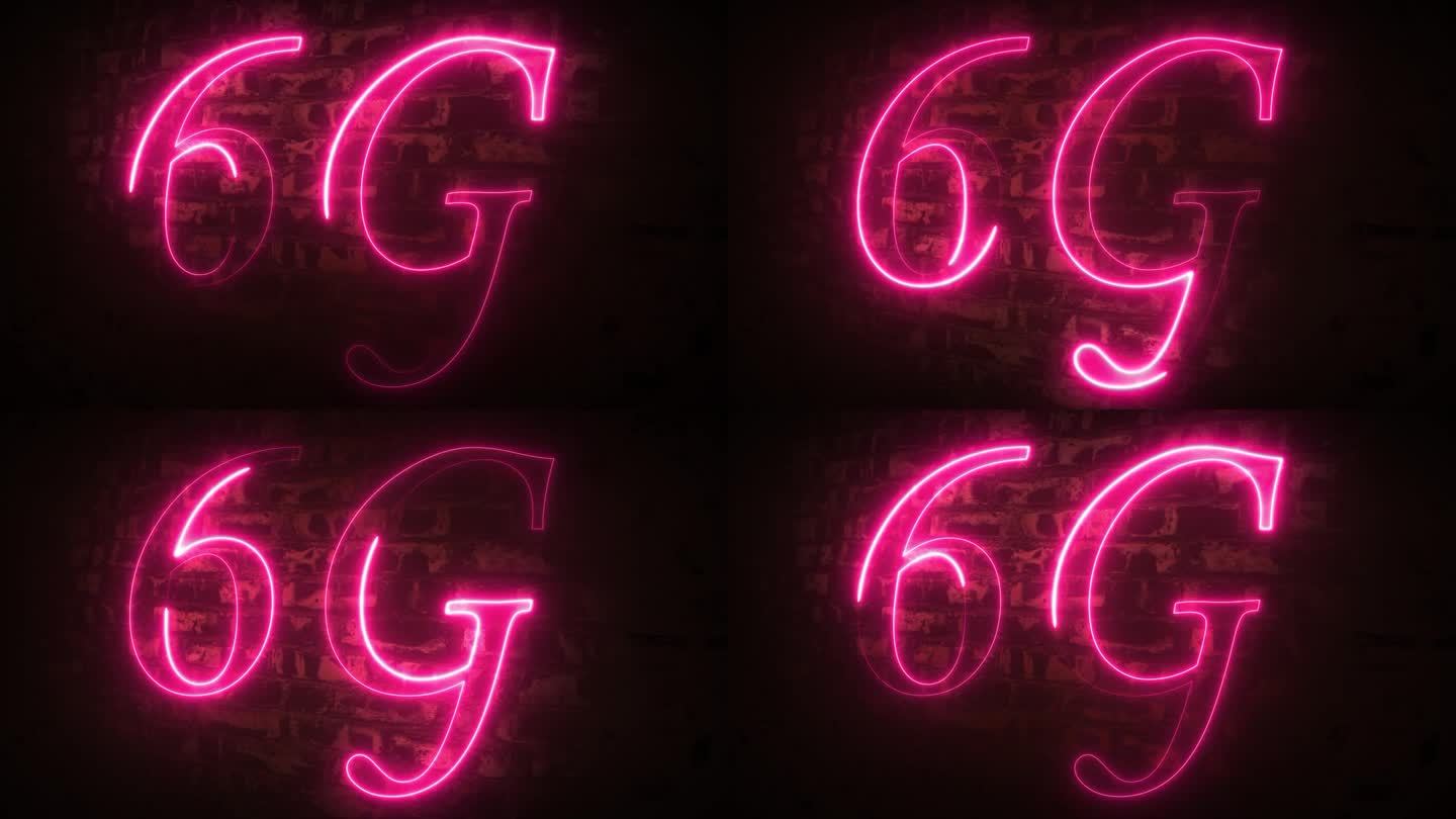 霓虹灯6G高速网络技术概念由霓虹灯线条速度运动图案隔离在黑色背景上用于banner、logo、符号。