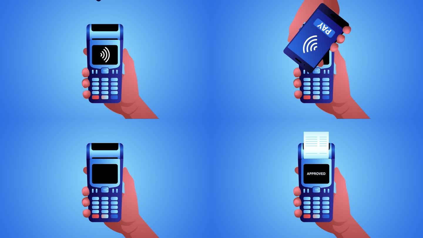 一名男子通过手机使用NFC技术进行支付