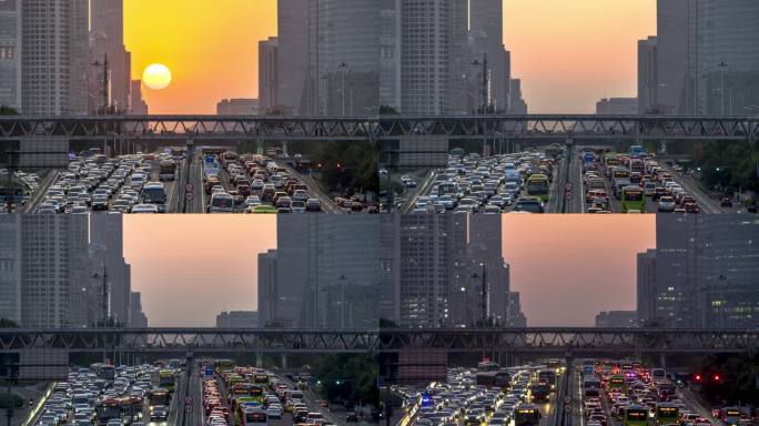 北京长安街晚高峰唯美日落延时摄影