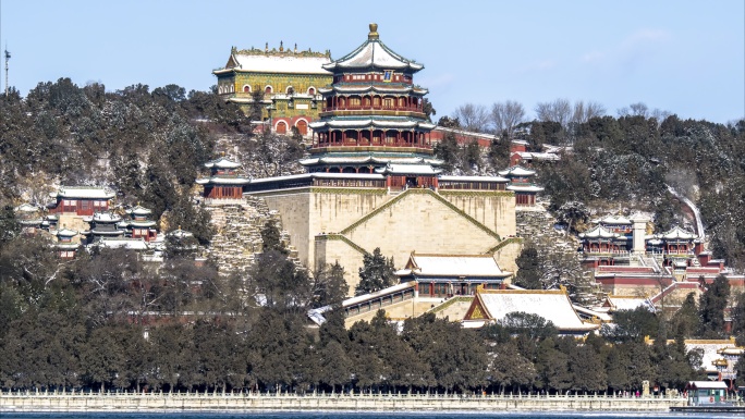 北京颐和园佛香阁雪景延时摄影