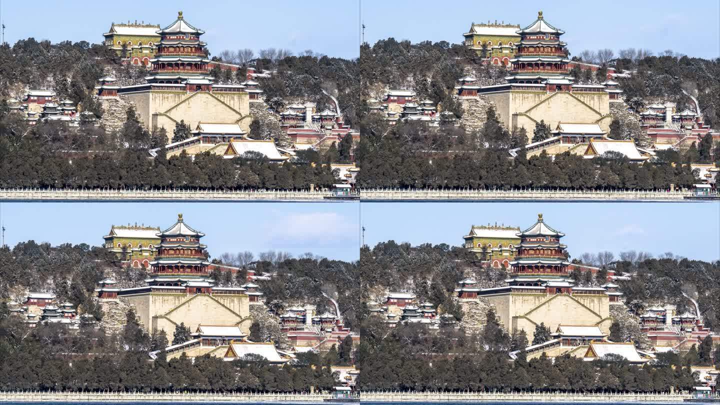 北京颐和园佛香阁雪景延时摄影