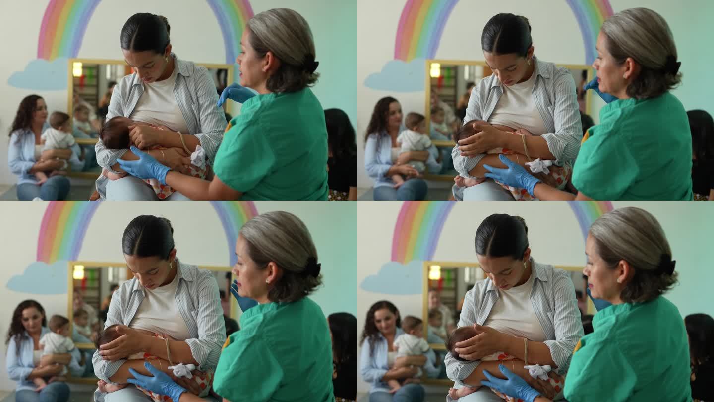 在互助小组学习母乳喂养女儿的成熟妇女