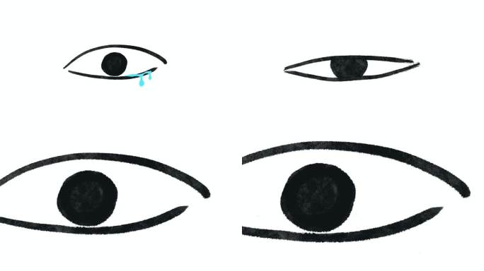 眼泪从眼睛滑落，白色背景下哭泣的眼睛，2D动画