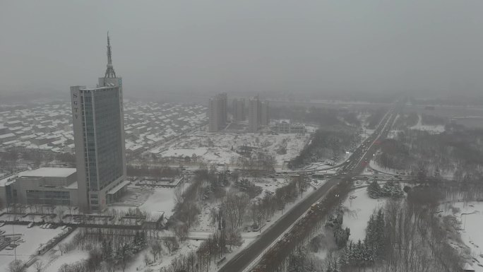 雪景 航拍 寿光 圣城街 大景