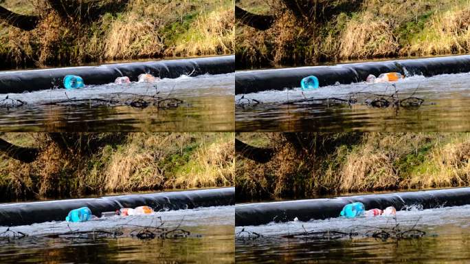 塑料瓶漂浮在河水中