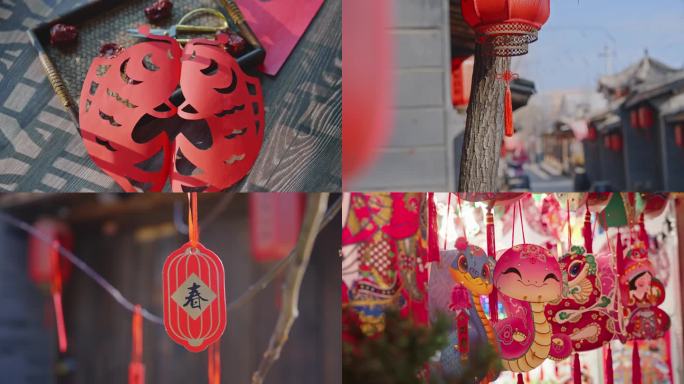 2025蛇年春节过年贴春联挂灯笼视频素材