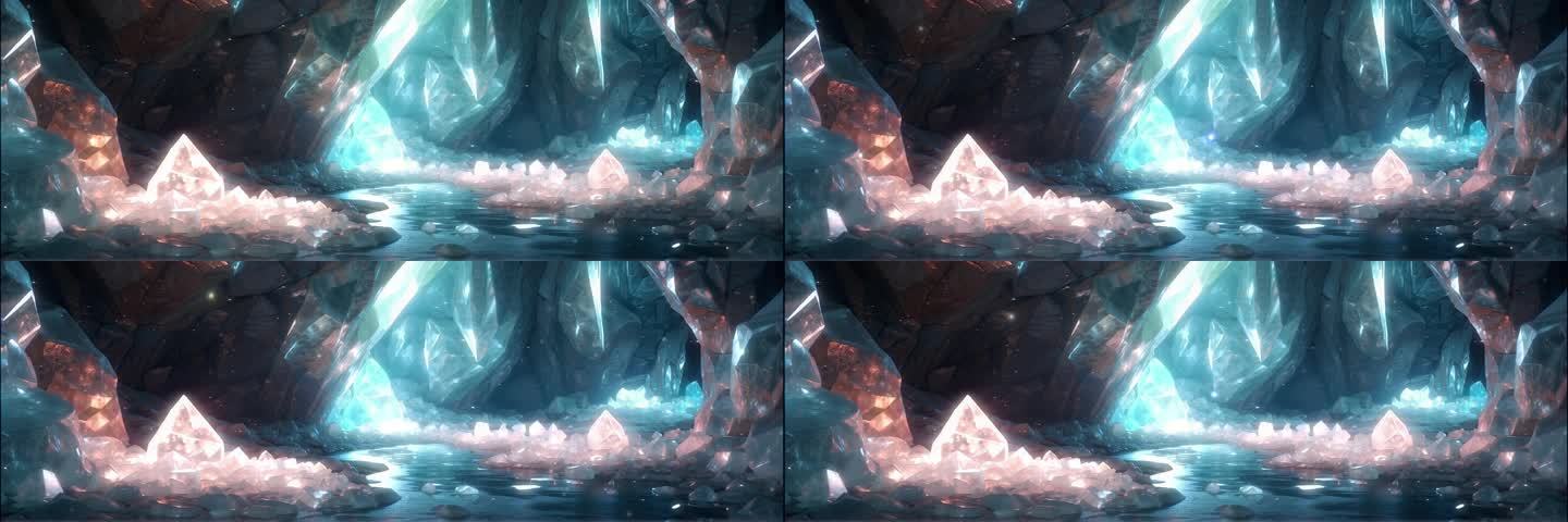 4K宽屏大屏唯美神秘水晶洞穴概念背景