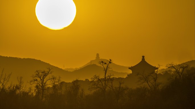 北京佛香阁与定都阁同框绝美日落延时摄影