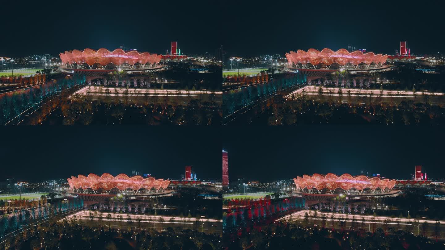 西安浐灞港务区奥体中心夜景风光航拍