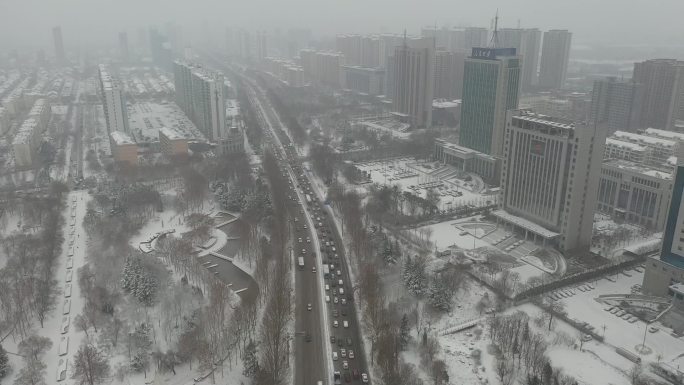 雪景 航拍 寿光 圣城街 大景