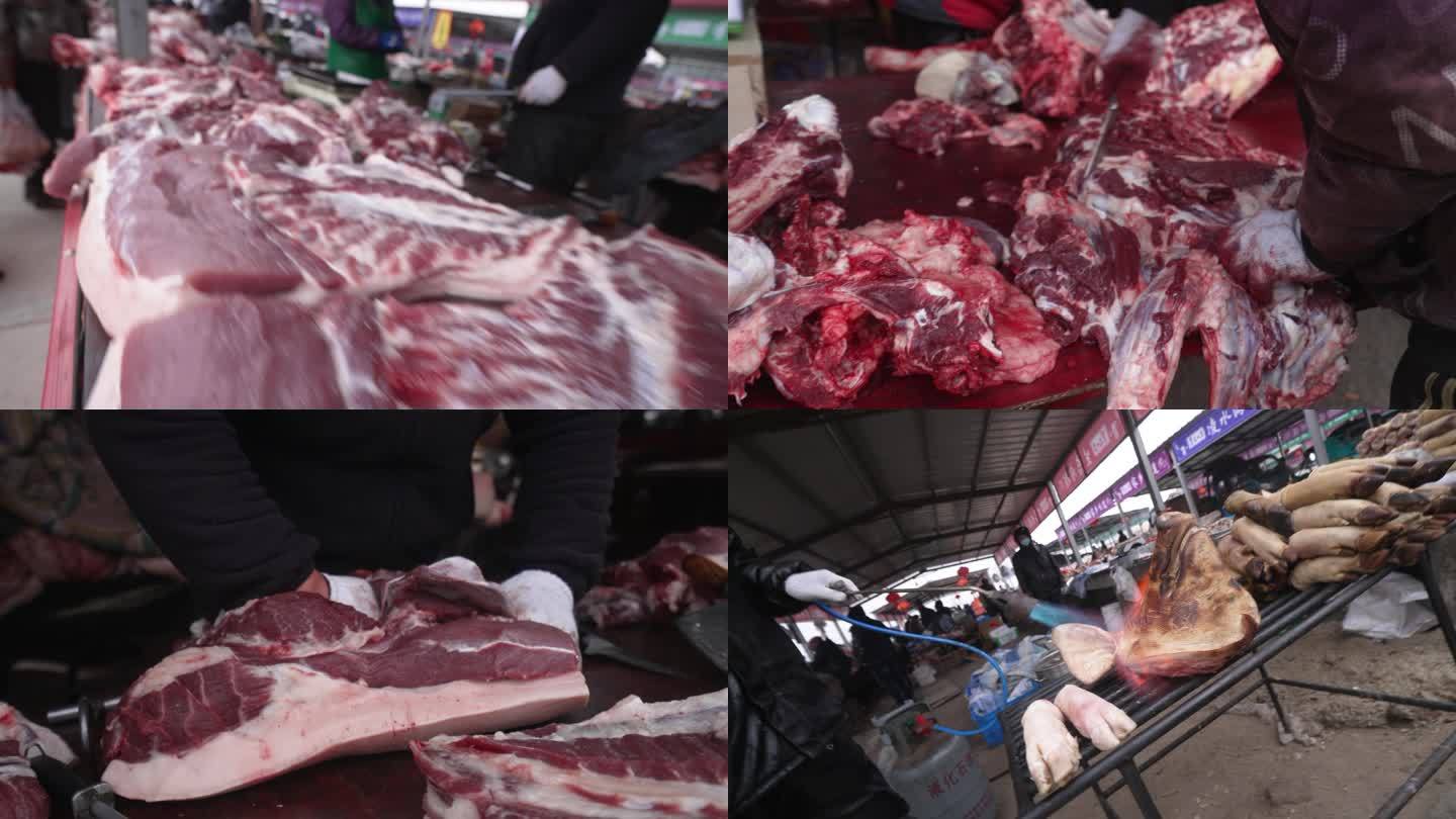 【4K】置办年货 肉类市场 卖猪肉