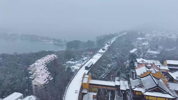 南京雪景航拍夫子庙城墙紫金山中山陵音乐台