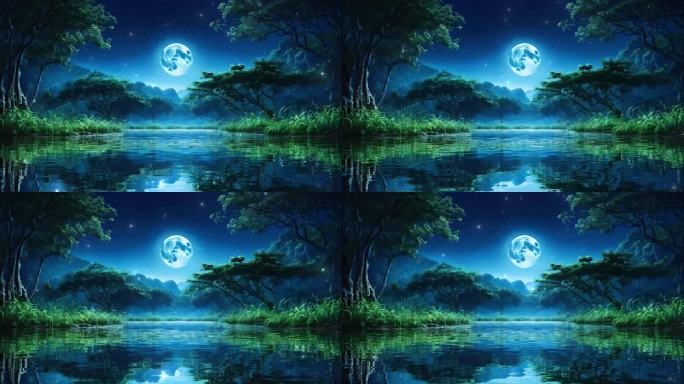 自然风景月光下倒影水面天气夏季空境夜晚